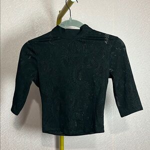 Guess Black Floral Lace Crop Top with Mock Neck